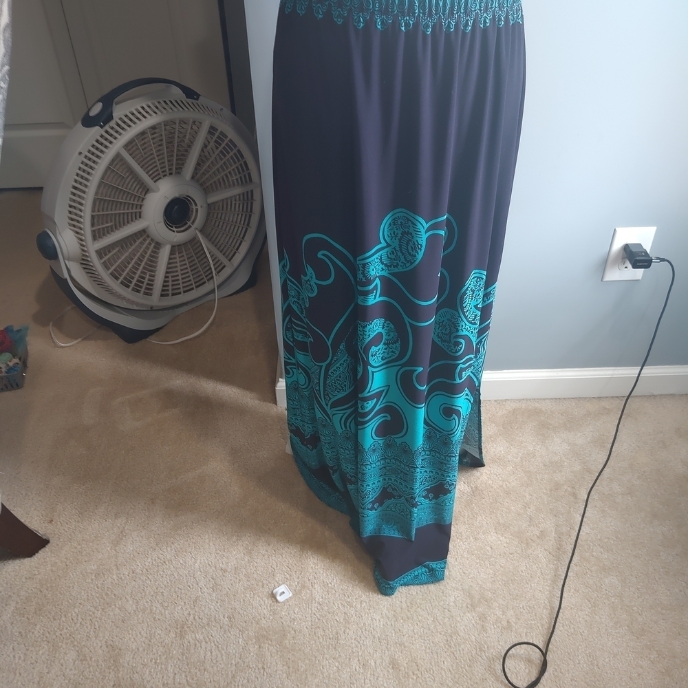 Susan Graver liquid knit blue/teal maxi skirt